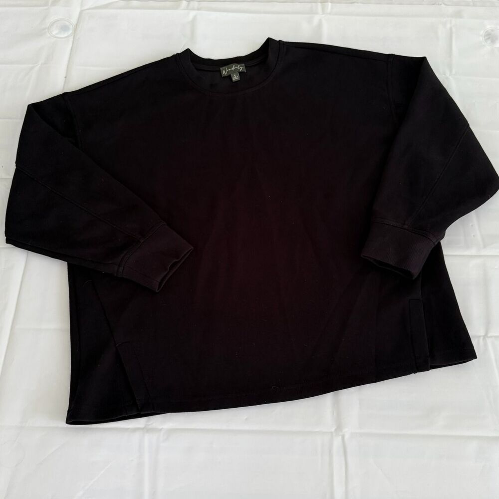 Wonderly Women's Small Black Sweatshirt Buttery Soft Classy Basic Side Slits